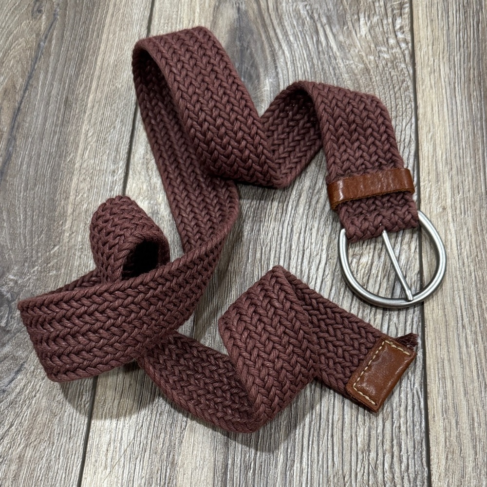 AMERICAN EAGLE Y2K Belt Braided Brown Silver Buckle Women's Wide